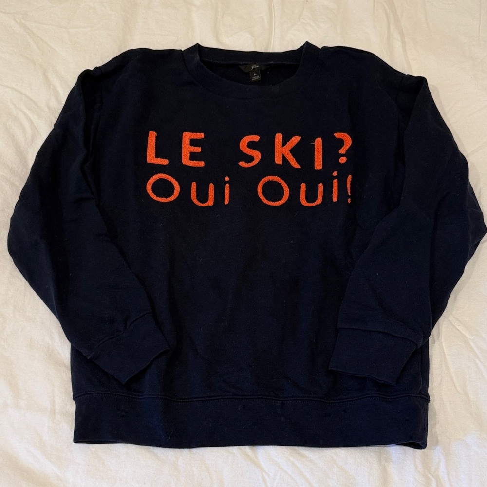 J. Crew Dark Blue Sweatshirt with Orange Embroidery